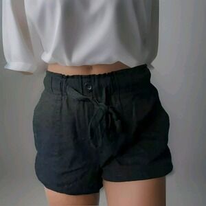 NWT Charlotte Russe Linen Blend M Blk High Waist Attached Tie Belt Side Pockets‎